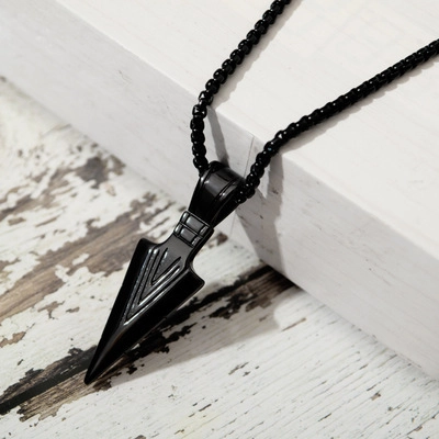 Collar Con Colgante De Punta De Flecha Titanio Acero Inoxidable Joyería Geométrica Retro Para Hombres Estilo Hip Hop Vikingo
