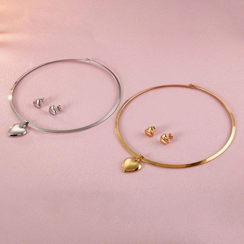 Collana Girocollo Con Ciondolo A Cuore E Orecchini A Cuore In Acciaio Inossidabile Gioielli Di Moda Per Donna