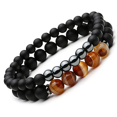 Men Beaded Bracelets Natural Matte Stone Striped Agate Tiger Eye Hematite Beads Elastic Minimalist Jewelry Gift