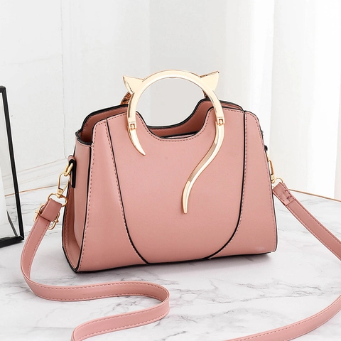 Borsa A Mano Moda Donna Pelle PU Manico In Metallo Orecchio Di Gatto Borsa A Tracolla Carina Per Signore