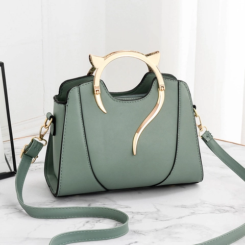 Borsa A Mano Moda Donna Pelle PU Manico In Metallo Orecchio Di Gatto Borsa A Tracolla Carina Per Signore