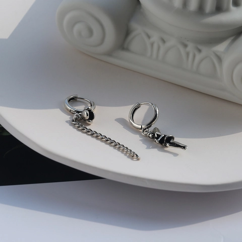 Vintage Asymmetrische Engel Elfe Kupfer Ohrringe Für Damen Retro Silber Kette Herz Quaste Hänger Ohrringe Mode Schmuck Geschenk
