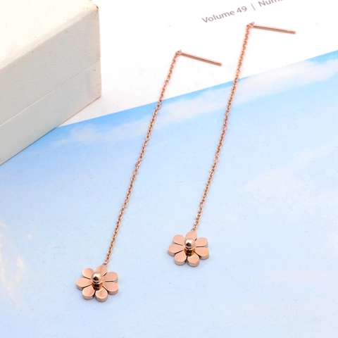 Pendientes De Hilo De Flor Chapado En Oro Rosa Acero De Titanio Cadena Larga Margarita Joyería Minimalista Para Mujeres