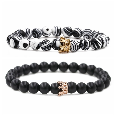 Naturstein Perlenarmband Mit Kupfer Kronenanhänger Elastisch Handgefertigter Schmuck Für Männer Frauen Mode Stil