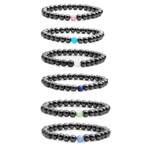 Bracciale In Perle Di Ematite E Pietra Occhio Di Gatto Elastico Perle Tonde Lucide Gioielli Di Moda Minimalisti Regalo