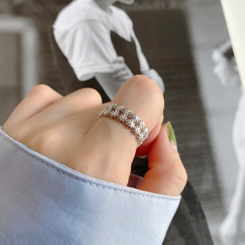 925 Sterling Silber Gänseblümchen Ring Verstellbar Minimalistisch Blume Hohl Vintage Schmuck Für Damen