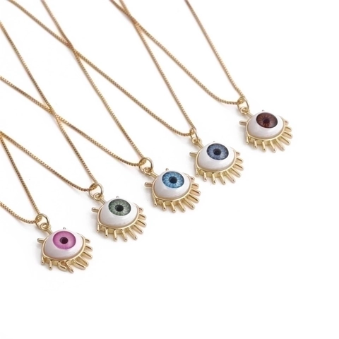 Bohemian Copper Zirconia Evil Eye Pendant Necklace For Women Gold Box Chain Religious Enamel Eye Charm Fashion Jewelry