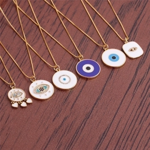 Evil Eye Pendant Necklace Gold Plated Copper Colorful Zircon Enamel Protection Bohemian Jewelry For Women