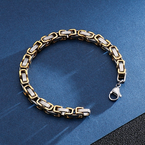 Herren Edelstahl Byzantinisches Box Chain Armband Geometrisches Link Industrial Hip Hop Street Style Schmuck