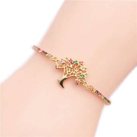 Pulsera Árbol De La Vida Cobre Micro-Pavé Circón Cadena Caja Colorida Cuerda Roja Ajustable Joyería Boho Regalo Mujeres