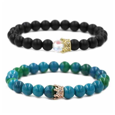 Handgefertigtes Phönix Stein Lavastein Krone Perlenarmband Für Paare Kupfer Zirkonia Eingelegt Schmuck Europäischer Stil Armband