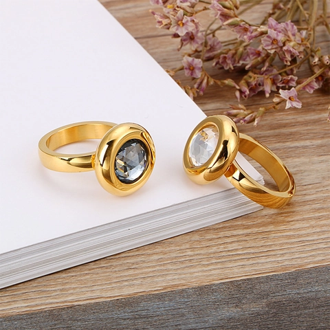 Stainless Steel Ring For Women With Large Zircon Crystal Hollow Layered Geometric Modern Fashion Finger Jewelry