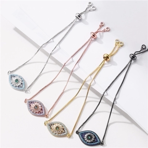 Evil Eye Bolo Armband Kupfer Zirkonia Mikropflaster Verstellbare Box Kette Modeschmuck Für Frauen