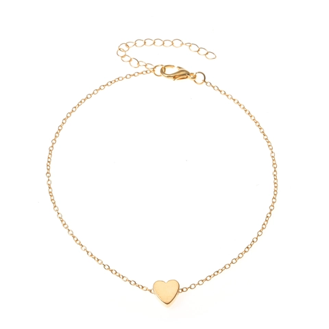 Heart Pendant Anklet Alloy Double Layer Round Bead Chain Summer Beach Fashion Jewelry For Women With Faux Artificial Pearl