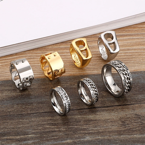 Anello Di Moda In Acciaio Inossidabile Maglia Di Catena Design Vite Fascia In Rilievo Ispiratrice Incisa Stile Industriale Unisex