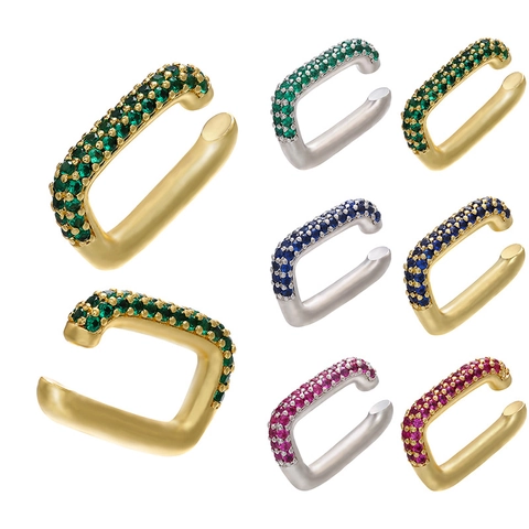Ear Cuff Rettangolare Geometrico Ottone Placcato Oro Micro Pave Zirconia Orecchini Senza Buco Per Donna