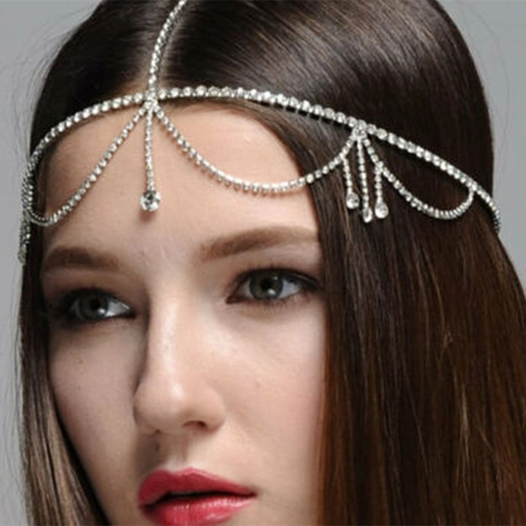 Cadena Para La Cabeza De Diamantes De Imitación Borla Bohemio Joyería Frontal Multicapa Aleación Colgante Gota Accesorios Novia