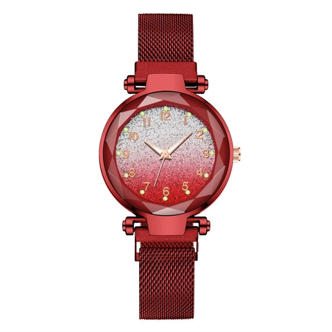 Orologio al Quarzo da Donna con Cielo Stellato Vetro Sfumato Cinturino a Rete Magnetico Scala Luminosa Orologio da Polso Casual per Donna