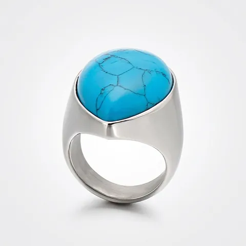 Anillo De Acero Inoxidable Con Piedra Ojo De Gato En Forma De Lágrima Joyería Retro De Banda Ancha Para Hombres Y Mujeres