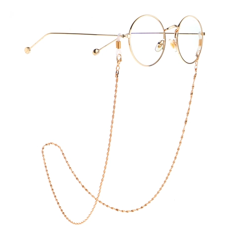 Stainless Steel Glasses Chain Anti-Slip Eyewear Strap Gold Twisted Link Necklace With Lobster Clasp And Silicone Loops