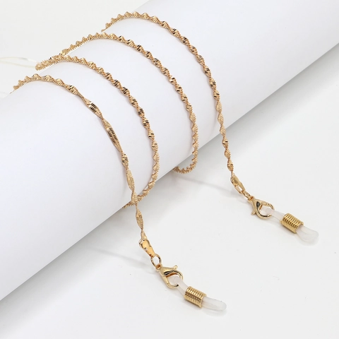 Stainless Steel Glasses Chain Anti-Slip Eyewear Strap Gold Twisted Link Necklace With Lobster Clasp And Silicone Loops