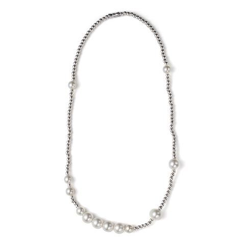 Collana in Acciaio al Titanio con Perle Artificiali Hip Hop Street Personalizzata Minimalista Catena con Sfere Uomo Donna