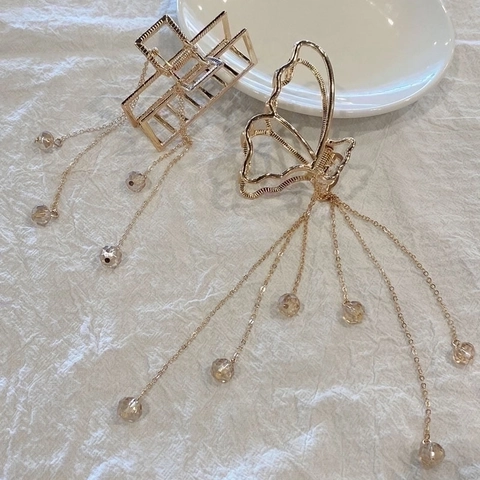 Molletta Per Capelli Farfalla In Metallo Con Nappa Lunga Pendente Perle Lega Oro Accessori Capelli Per Donne Elegante