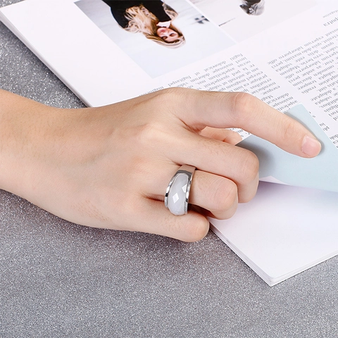 Anillo Ancho De Moda Acero Inoxidable 316L Geométrico Incrustación Vidrio Facetado Joyería Moderna Minimalista