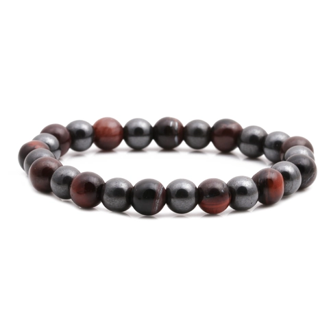 Bracciale Perline Pietra Occhio Di Tigre Naturale Ematite Rame Perline Tonde Corona Gioielli Moda Uomo Donna