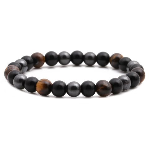 Bracciale Artigianale con Perline in Occhio di Tigre e Ematite Naturale per Uomo Donna Energia Curativa Bracciale Elastico