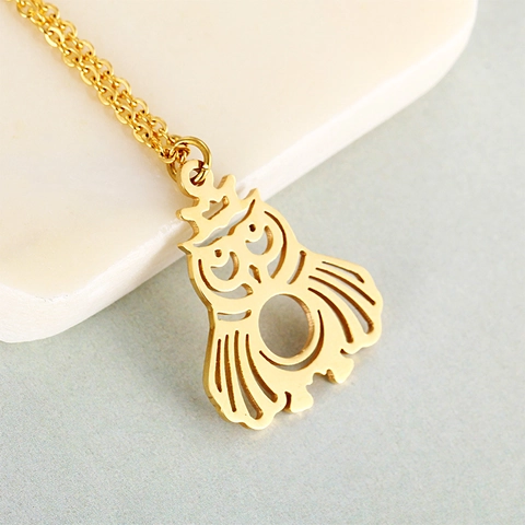 Collar Con Colgante De Búho Acero Inoxidable Hueco Corona Amuleto Animal Joyería De Moda