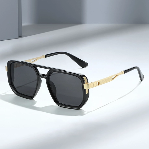 Gafas De Sol De Piloto Cuadradas Retro Con Doble Puente Patillas De Metal Montura De PC Protección UV400 Hombres Mujeres