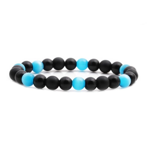 Handgefertigtes Perlenarmband Katzenaugenstein Und Matt-Schwarze Runde Perlen Mode Schmuck Für Damen Und Herren