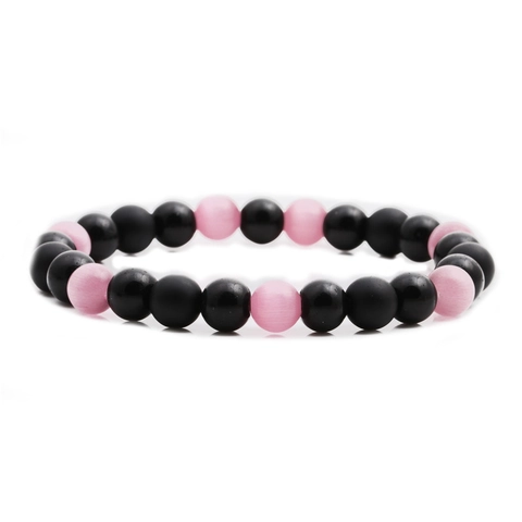 Handgefertigtes Perlenarmband Katzenaugenstein Und Matt-Schwarze Runde Perlen Mode Schmuck Für Damen Und Herren