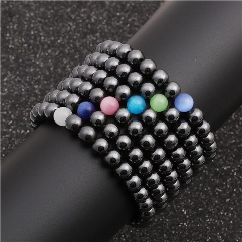 Bracciale In Perle Di Ematite E Pietra Occhio Di Gatto Elastico Perle Tonde Lucide Gioielli Di Moda Minimalisti Regalo