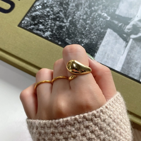 925 Sterling Silber Ring Unregelmäßiger Wassertropfen Minimalistisch Verstellbar Offen Geometrischer Schmuck