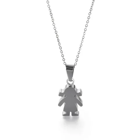 Collar Con Colgante De Silueta De Niña De Dibujos Animados Acero De Titanio Joyería De Moda Mujeres