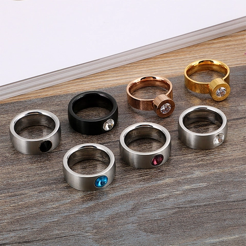 Minimalist Stainless Steel Ring With Single Round Zircon Brushed Finish Geometric Jewelry For Women And Men