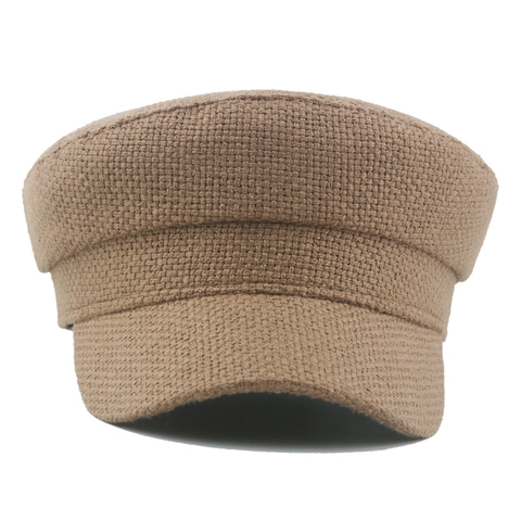Women's Flat Top Military Hat Cotton Linen Blend Breathable Fashion Cadet Cap Newsboy Cap For Autumn Winter