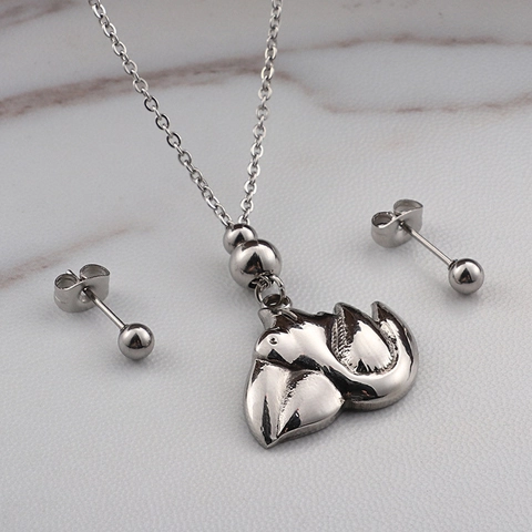 Collar Con Colgante De Zorro Y Pendientes De Bola De Acero Inoxidable Joyería Minimalista De Animales Para Mujeres