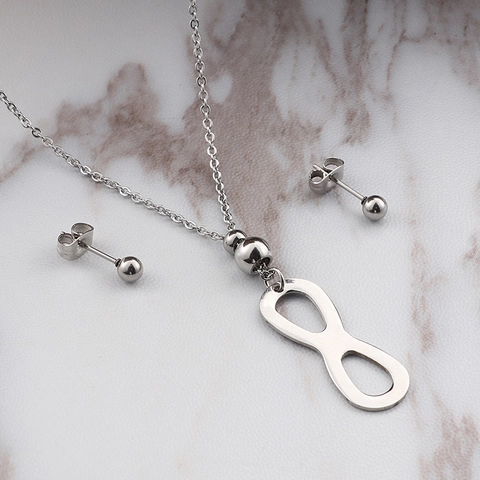 Collana Con Pendente Simbolo Infinito E Orecchini A Lobo In Acciaio Inossidabile Gioielli Eleganti Per Donna