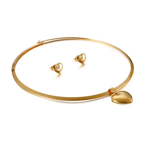 Collar Gargantilla Con Colgante De Corazón De Acero Inoxidable Pulido Y Pendientes De Corazón Joyas Minimalistas Para Mujer