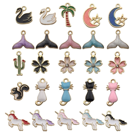 Ciondoli Lega Smaltata Animale Luna Stella Fiore Per DIY Collana Bracciale Creazione Gioielli Accessori Carini