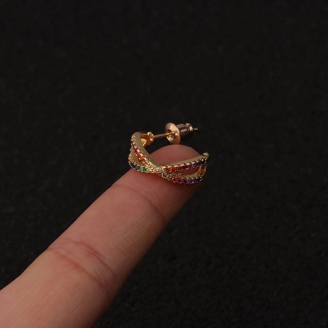 Orecchini A Bottone Per Cartilagine Bohemien Zirconia Cubica Colorata Intarsiata Rame Stella Cuore Croce Gioielli
