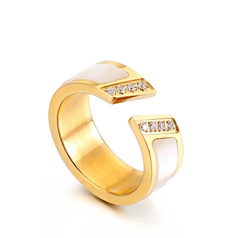 Anello In Acciaio Inossidabile Con Inserto In Conchiglia E Zirconia Regolabile Gioielli Da Dito Aperto Per Donna