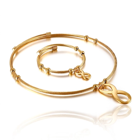 Gioielli Collana E Bracciale Infinito In Acciaio Inossidabile 316L Cavo Intrecciato Perline Minimalista Stile Urbano Donne