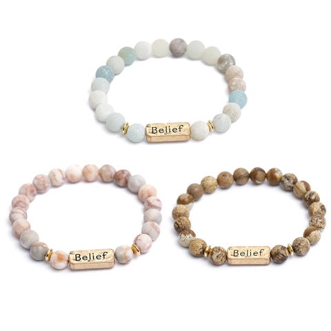 Perlenarmband Naturstein Legierung Graviert Belief Motivierend Elastisch Unisex Boho Schmuck