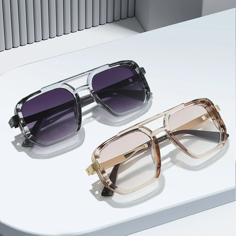 Gafas De Sol De Piloto Cuadradas Retro Con Doble Puente Patillas De Metal Montura De PC Protección UV400 Hombres Mujeres