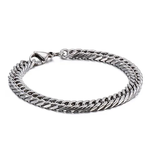 Men Stainless Steel Cuban Link Bracelet Polished Geometric Minimalist Chain Streetwear Jewelry