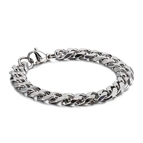 Pulsera De Cadena Cubana Para Hombre De Acero Inoxidable Pulido Color Plata Joyería Minimalista Moderna